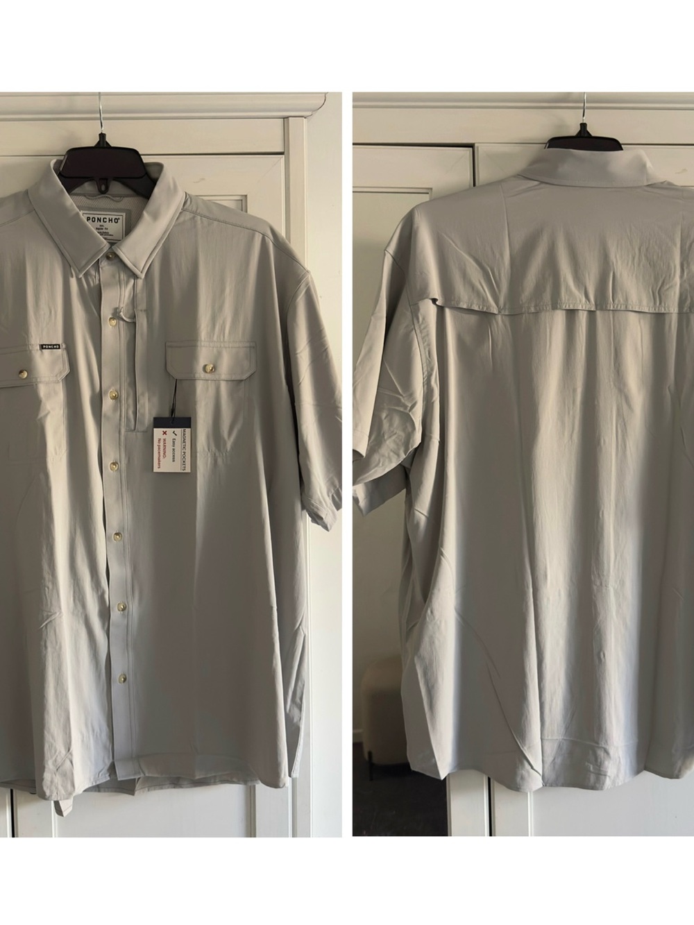 Poncho The Grey Fox Short Sleeve Shirt in Grey Men's Size XXL Regular Fit